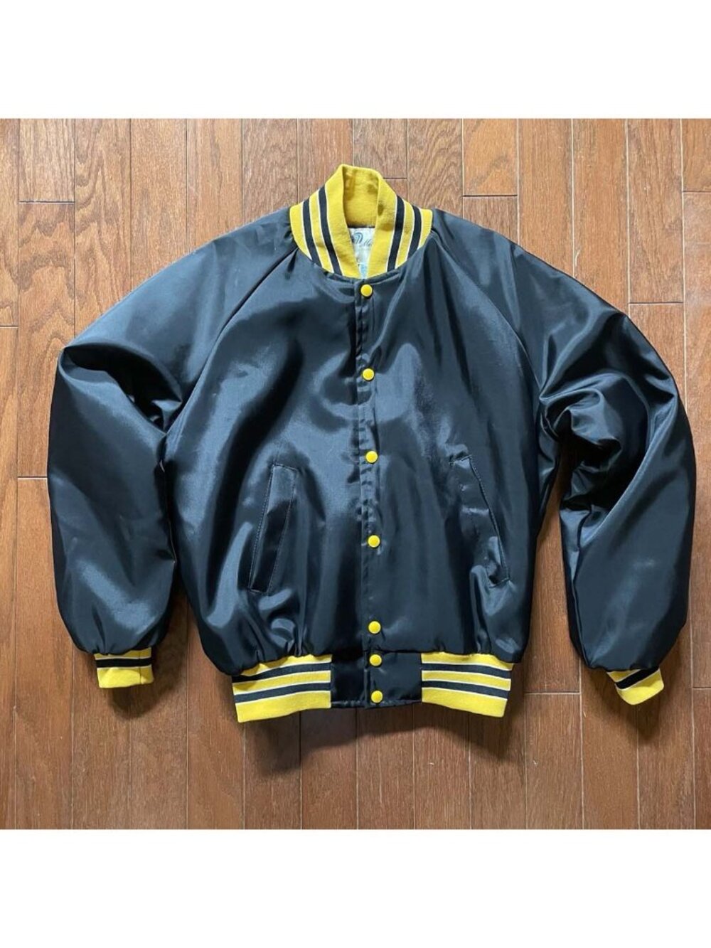 Vintage 90s Mel Nick Satin Varsity Jacket MADE IN USA Black Fur Lined - Mens L